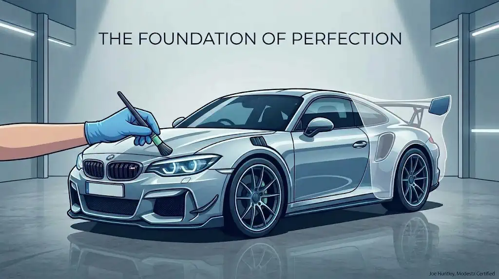 Illustration of a car beside a finance document and a magnifying glass